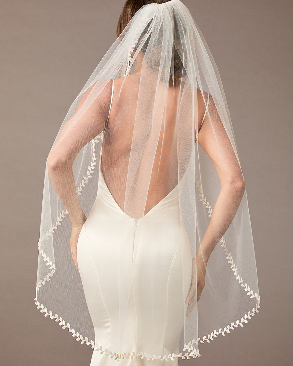 Wedding Veil with Lace Leaf Edge ivory -Cassandra Lynne