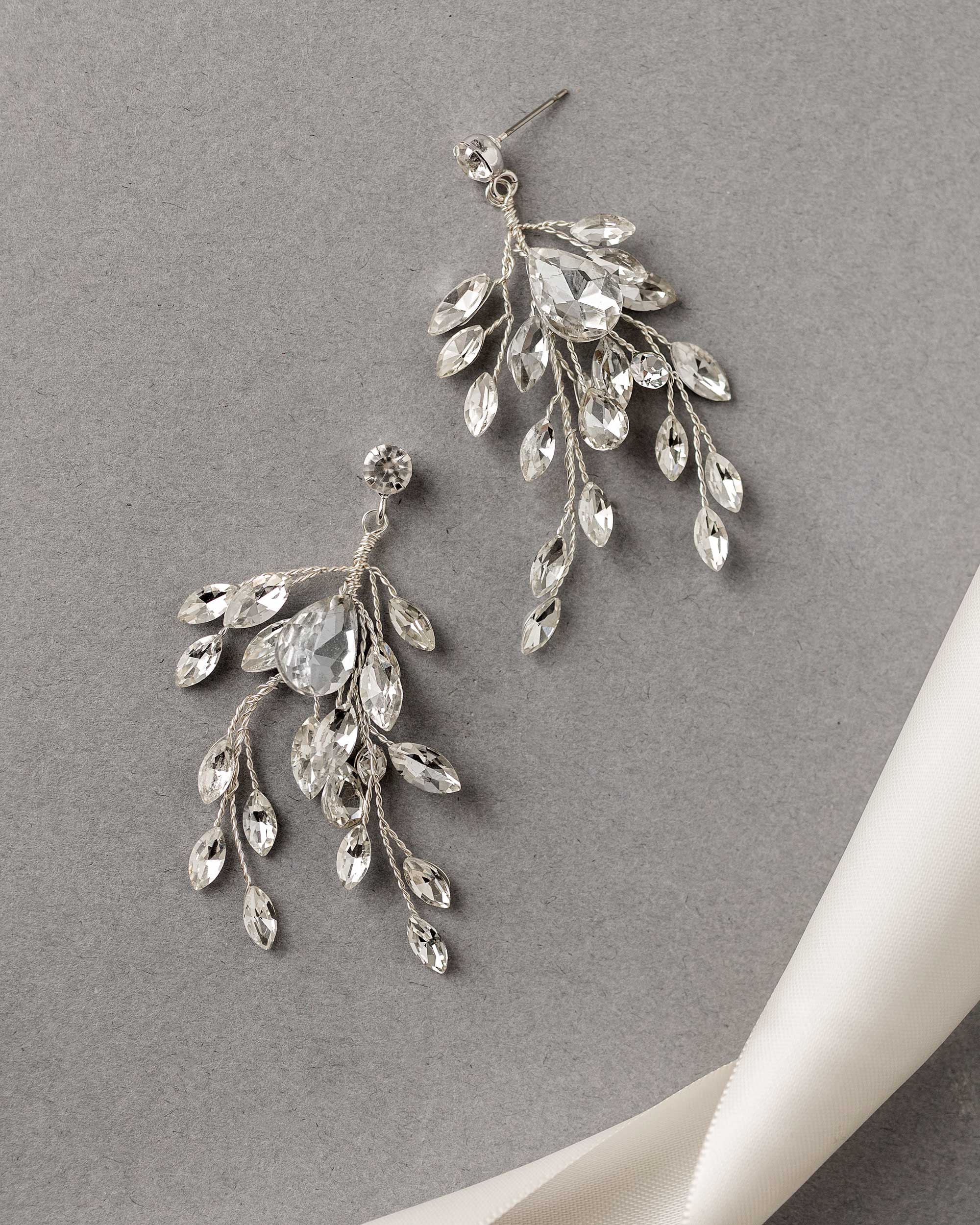 Silver Handwired Rhinestone Wedding Earrings - Cassandra Lynne