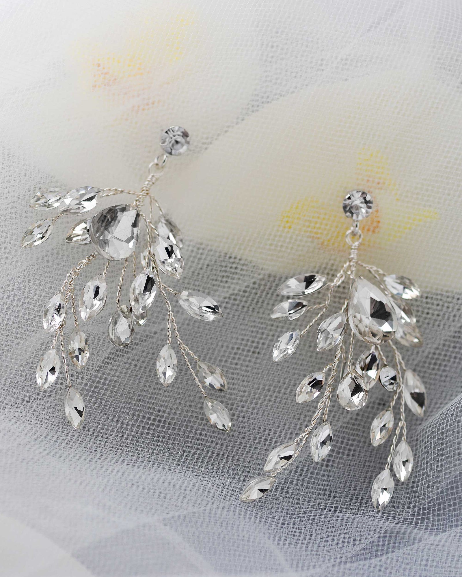 Silver Handwired Rhinestone Wedding Earrings - Cassandra Lynne