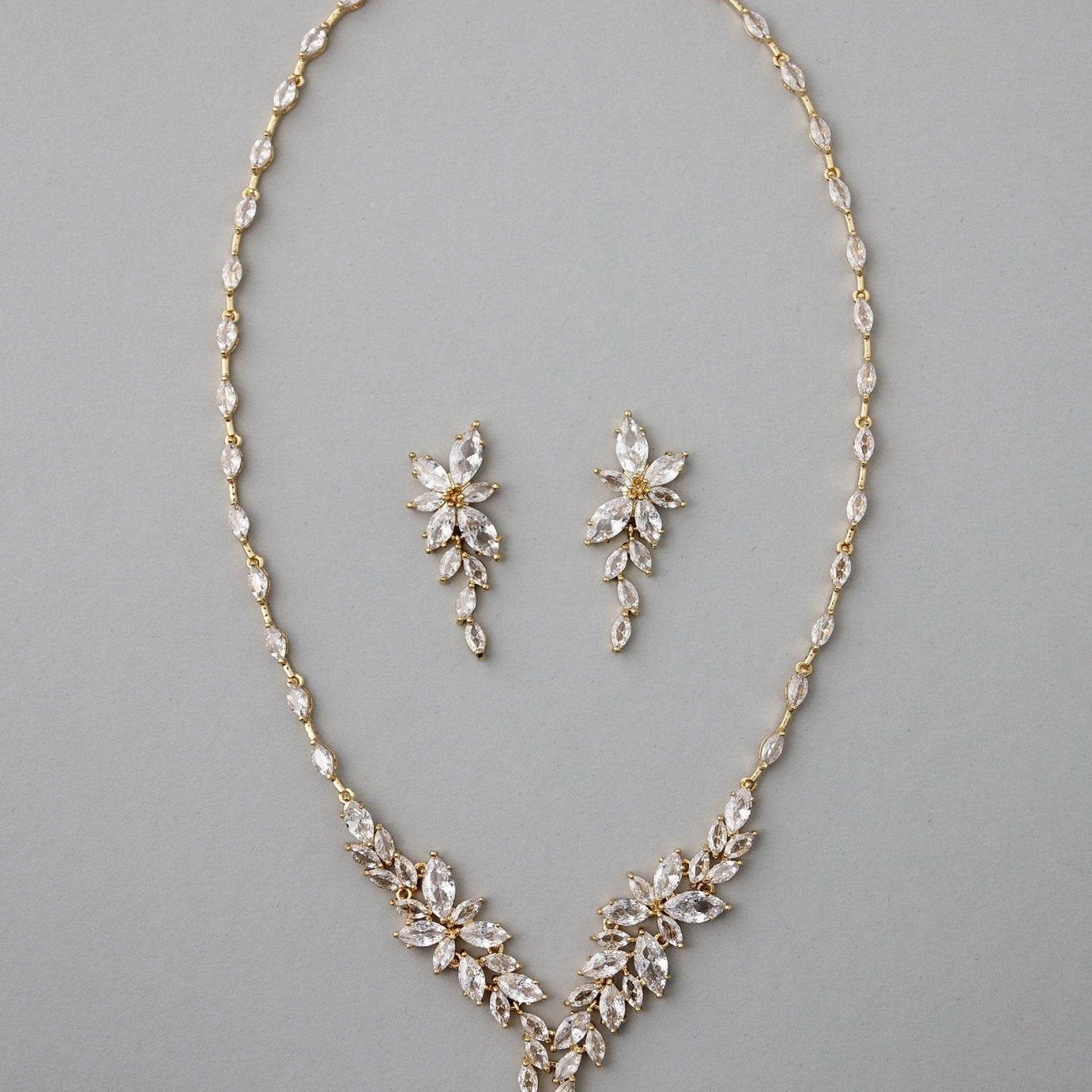 Intricate CZ Leaf Bridal Necklace Set - Necklace Set - Cassandra Lynne