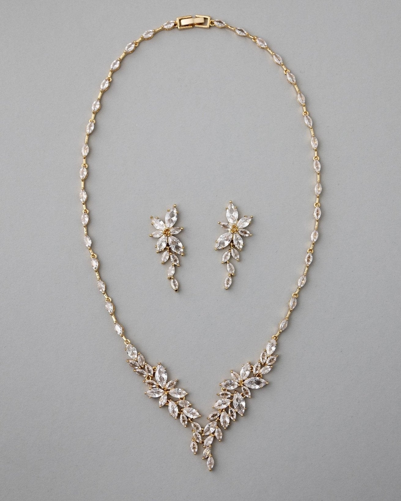 Intricate CZ Leaf Bridal Necklace Set - Necklace Set - Cassandra Lynne