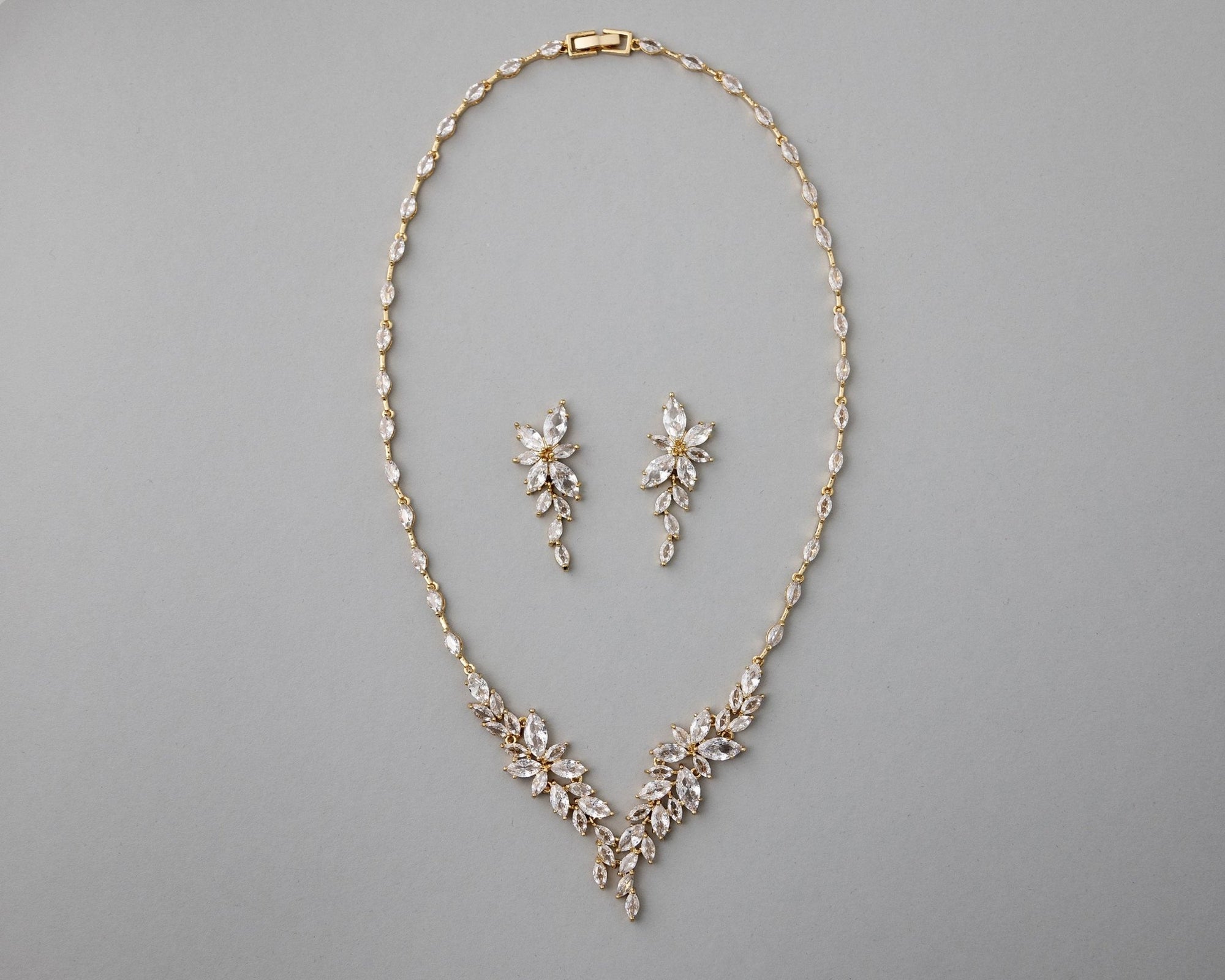 Intricate CZ Leaf Bridal Necklace Set - Necklace Set - Cassandra Lynne