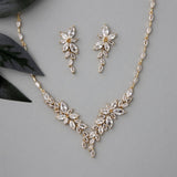 Intricate CZ Leaf Bridal Necklace Set - Necklace Set - Cassandra Lynne
