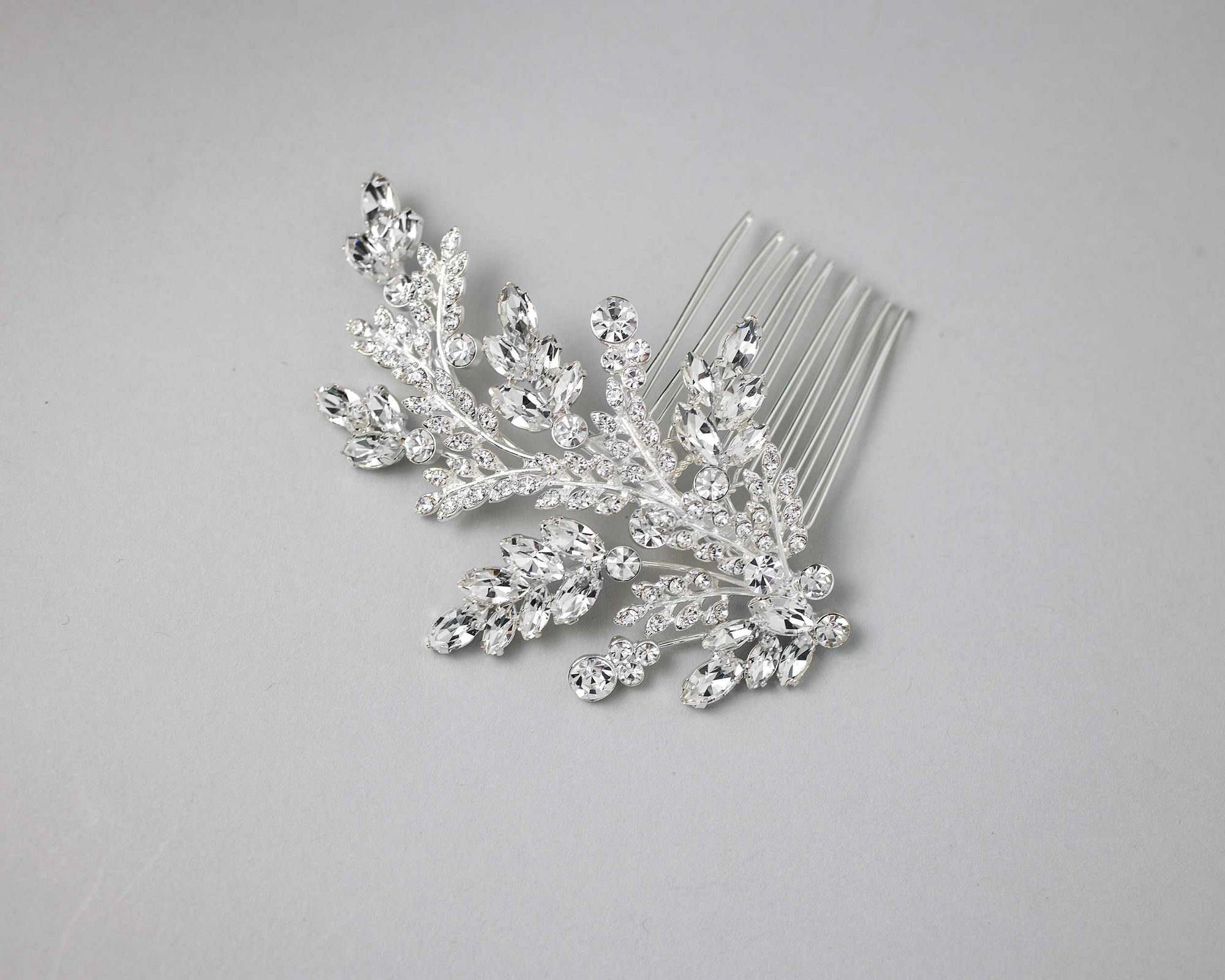 Bridal Comb of Delicate Crystal Fern Fronds