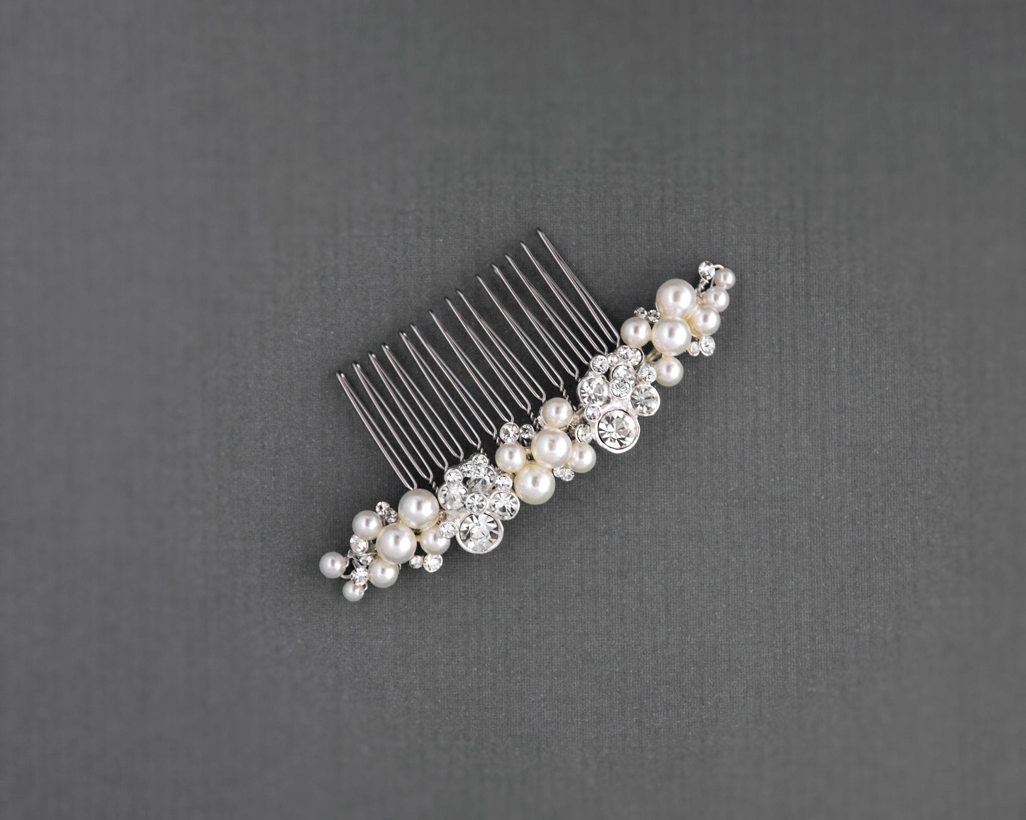 Iovry Pearl and Crystal Cluster Hair Comb - Hair Comb - Cassandra Lynne