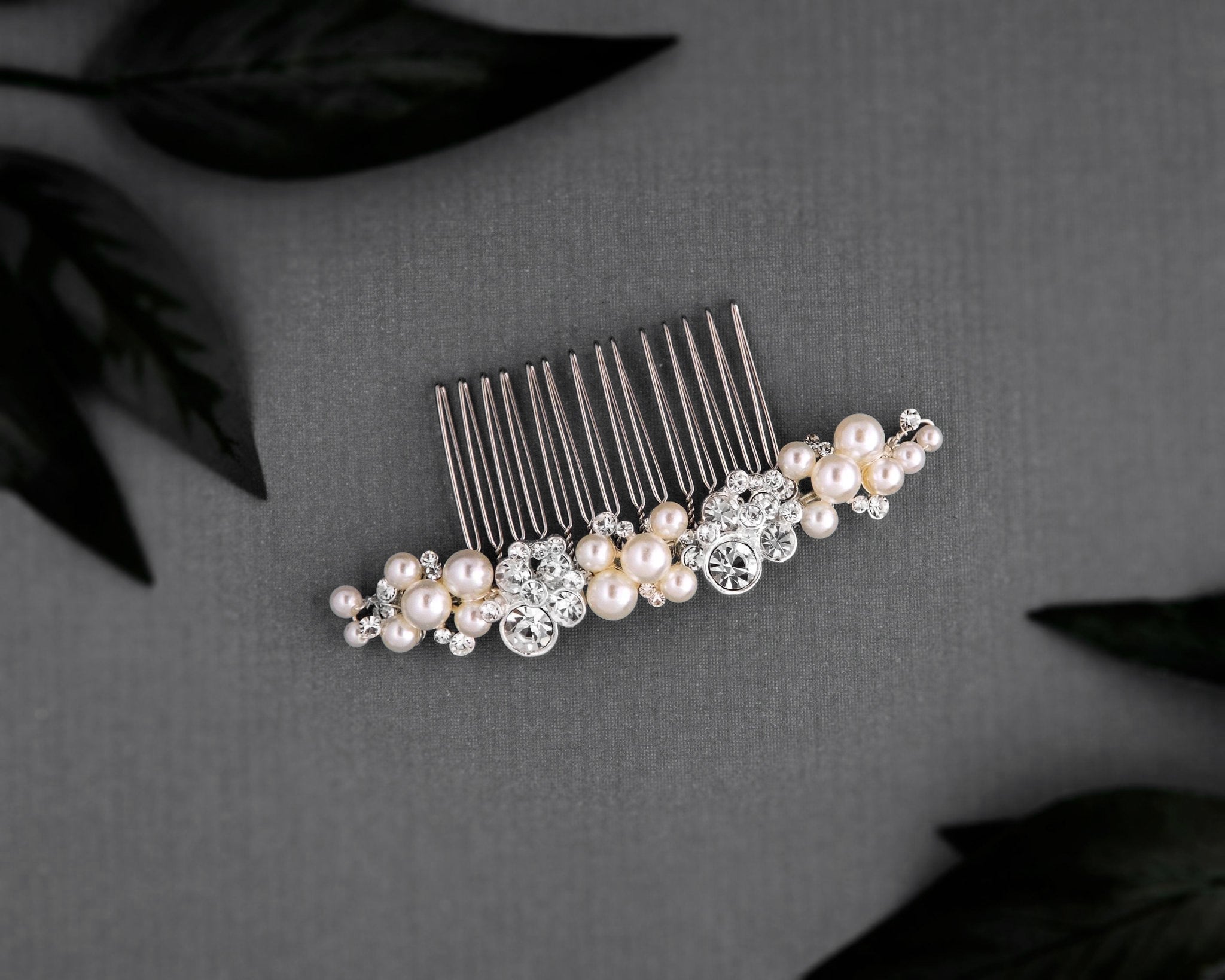 Iovry Pearl and Crystal Cluster Hair Comb - Hair Comb - Cassandra Lynne