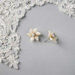 Ivory and Gold Flower Stud Earrings - Earrings - Cassandra Lynne