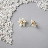 Ivory and Gold Flower Stud Earrings - Earrings - Cassandra Lynne