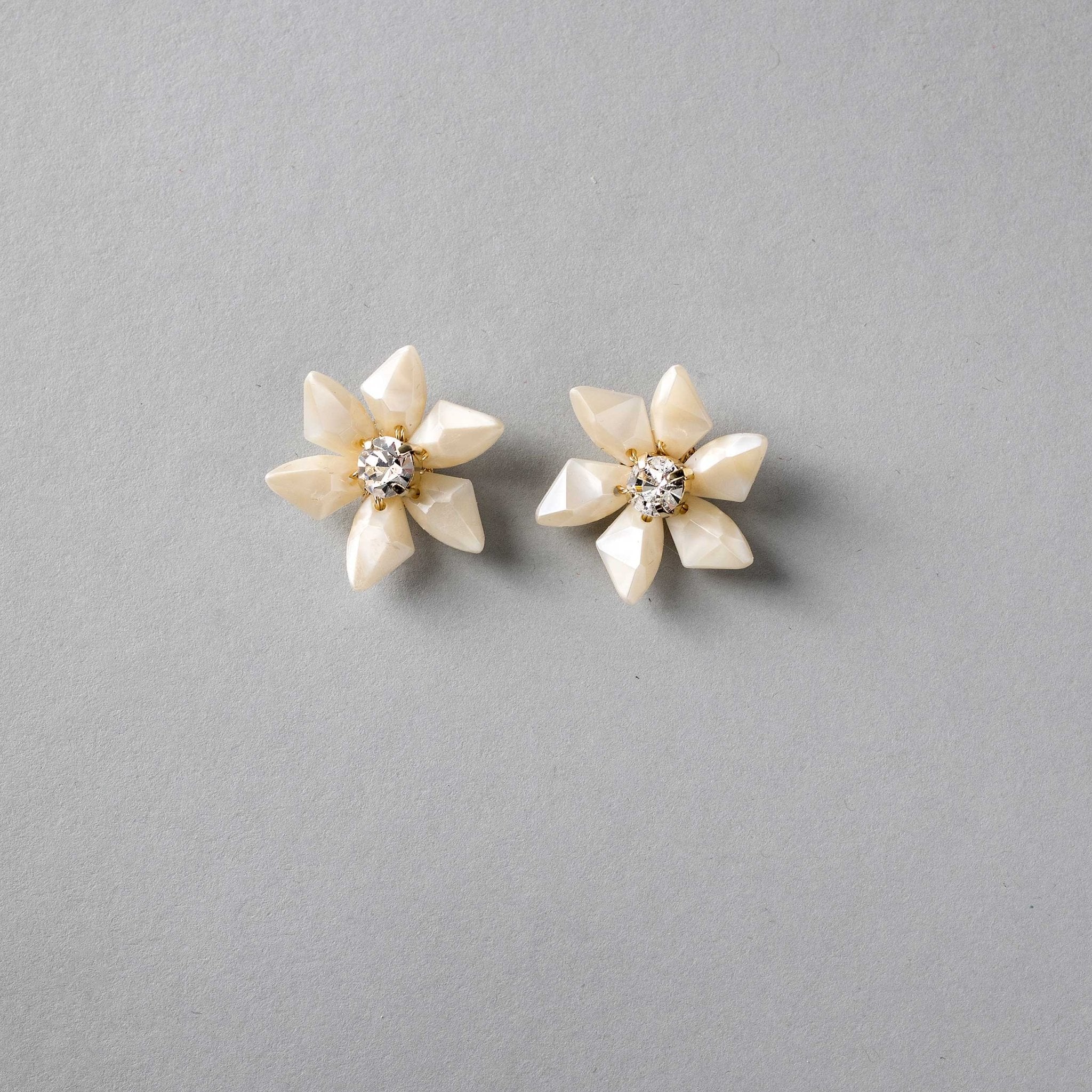 Ivory and Gold Flower Stud Earrings - Earrings - Cassandra Lynne