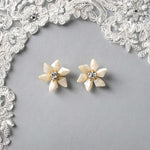 Ivory and Gold Flower Stud Earrings - Earrings - Cassandra Lynne