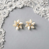 Ivory and Gold Flower Stud Earrings - Earrings - Cassandra Lynne