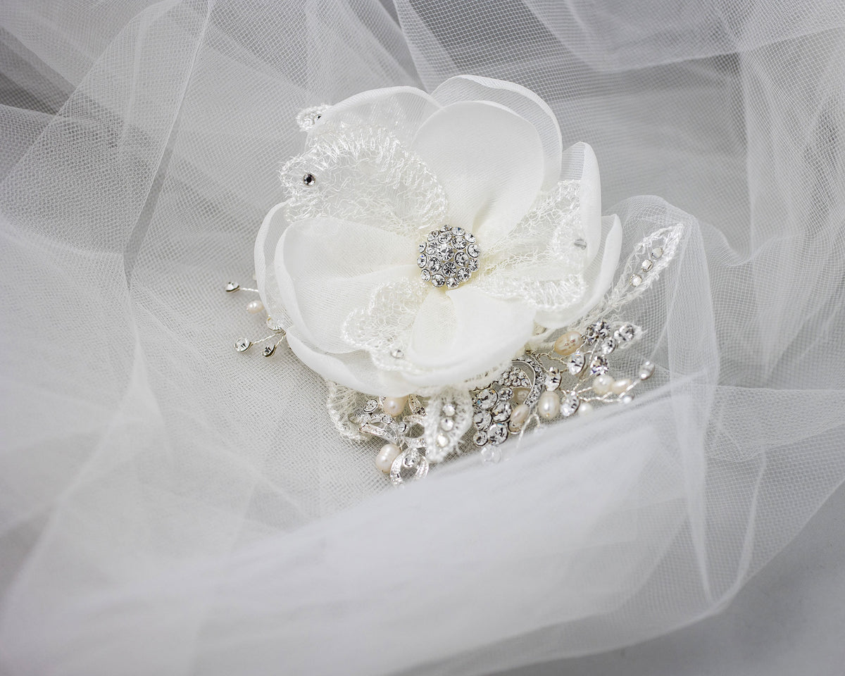 Ivory Lace and Pearls Bridal Hair Flower