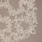 Cathedral Bridal Veil with Venetian Style Lace Decorative lace pattern on a beige background
