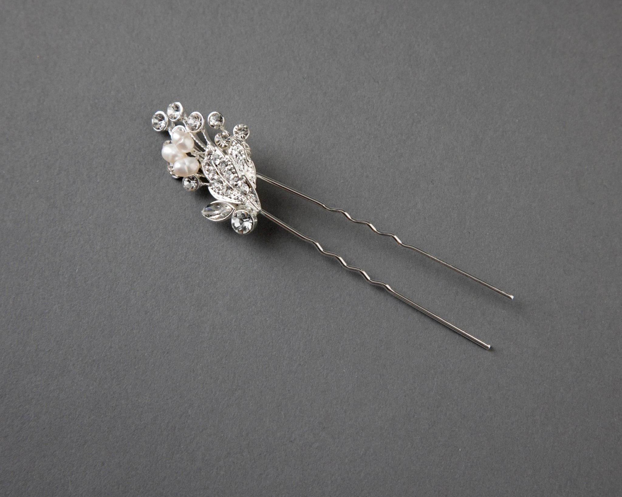 Ivory Cultured Pearls and Crystal Leaves Hair Pin - Hair Pins - Cassandra Lynne