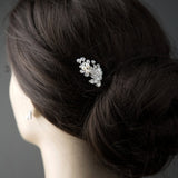 Ivory Cultured Pearls and Crystal Leaves Hair Pin - Hair Pins - Cassandra Lynne