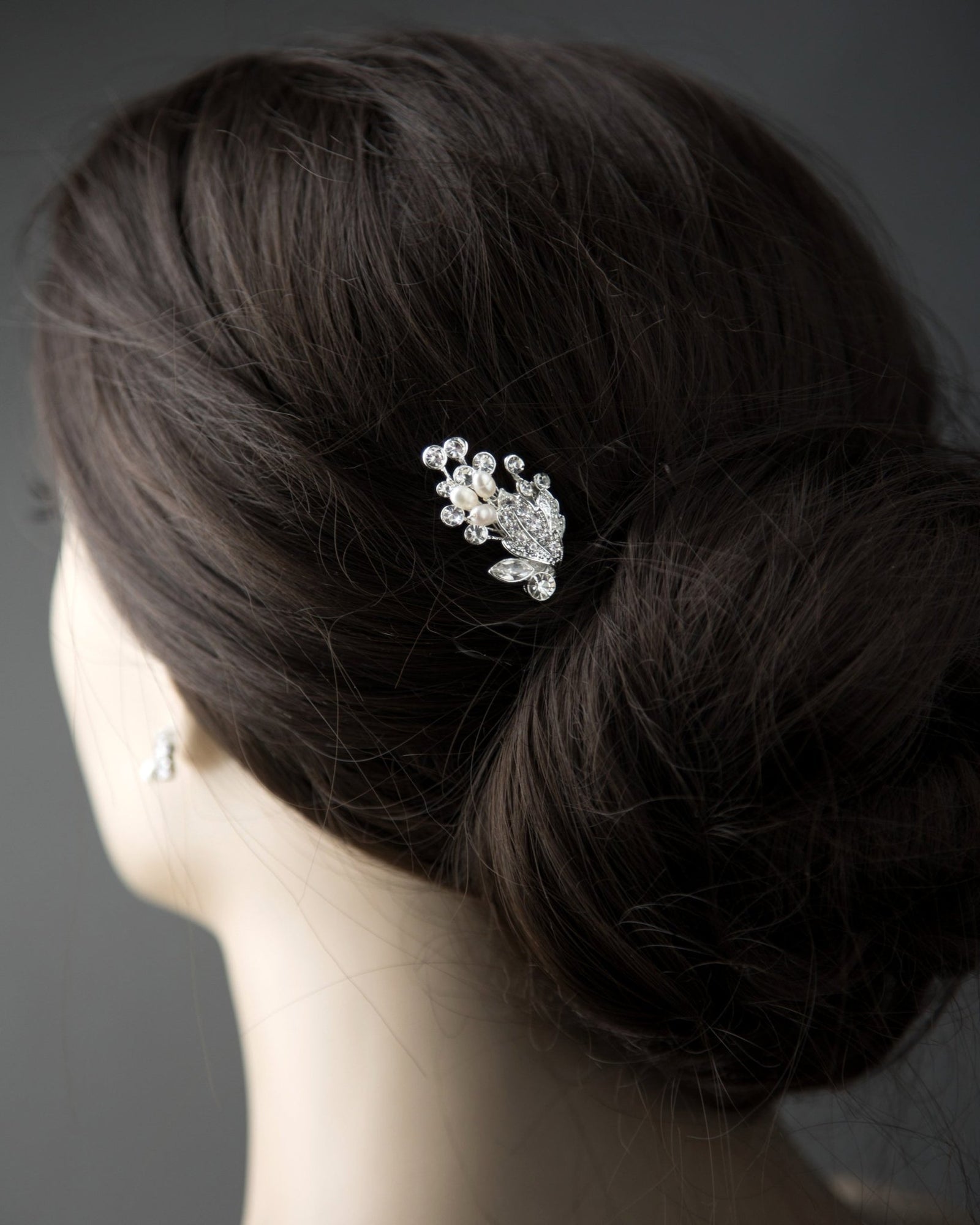 Ivory Cultured Pearls and Crystal Leaves Hair Pin - Hair Pins - Cassandra Lynne