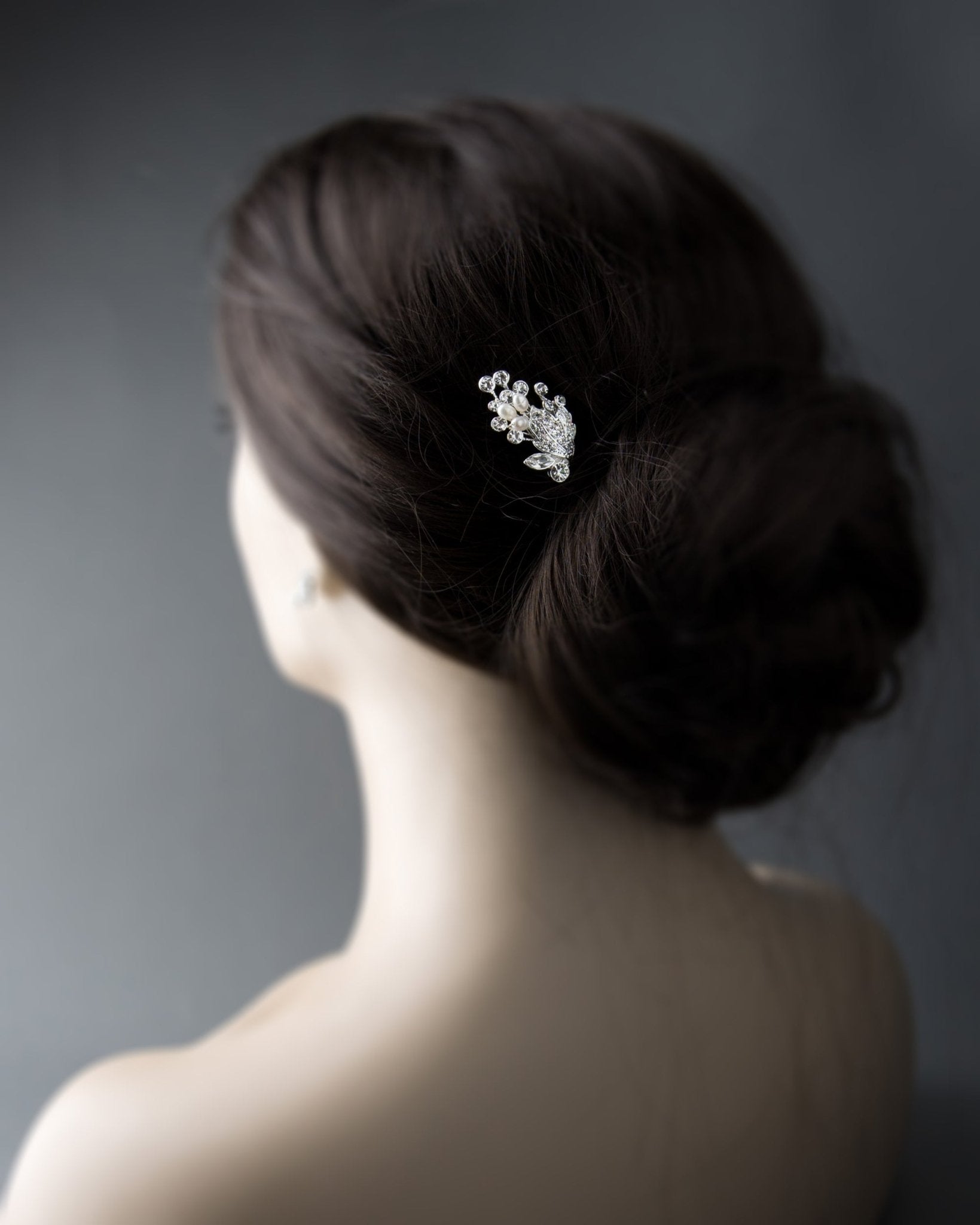Ivory Cultured Pearls and Crystal Leaves Hair Pin - Hair Pins - Cassandra Lynne