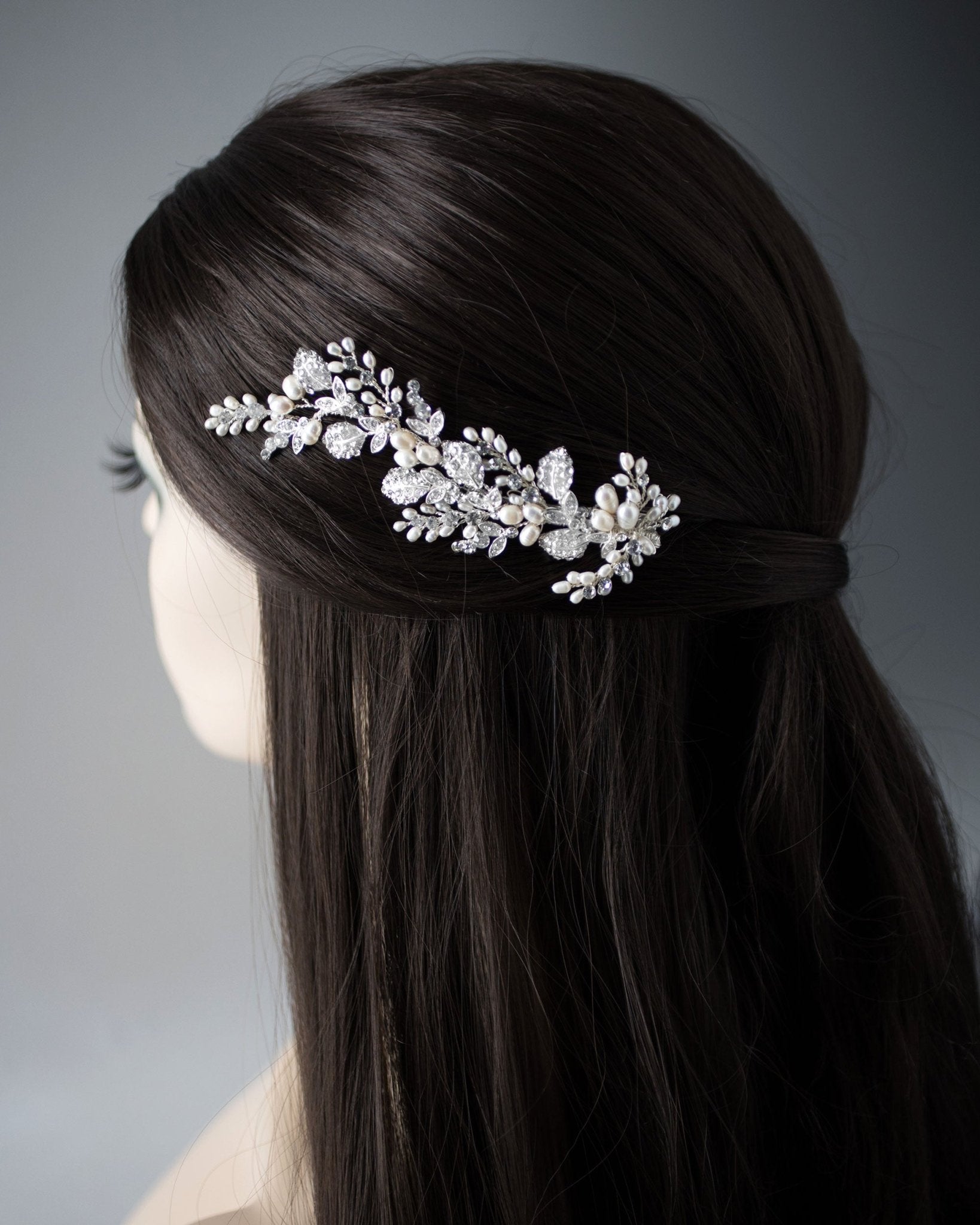 Ivory Cultured Pearls and Crystals Bridal Hair Clip - Hair Clips - Cassandra Lynne