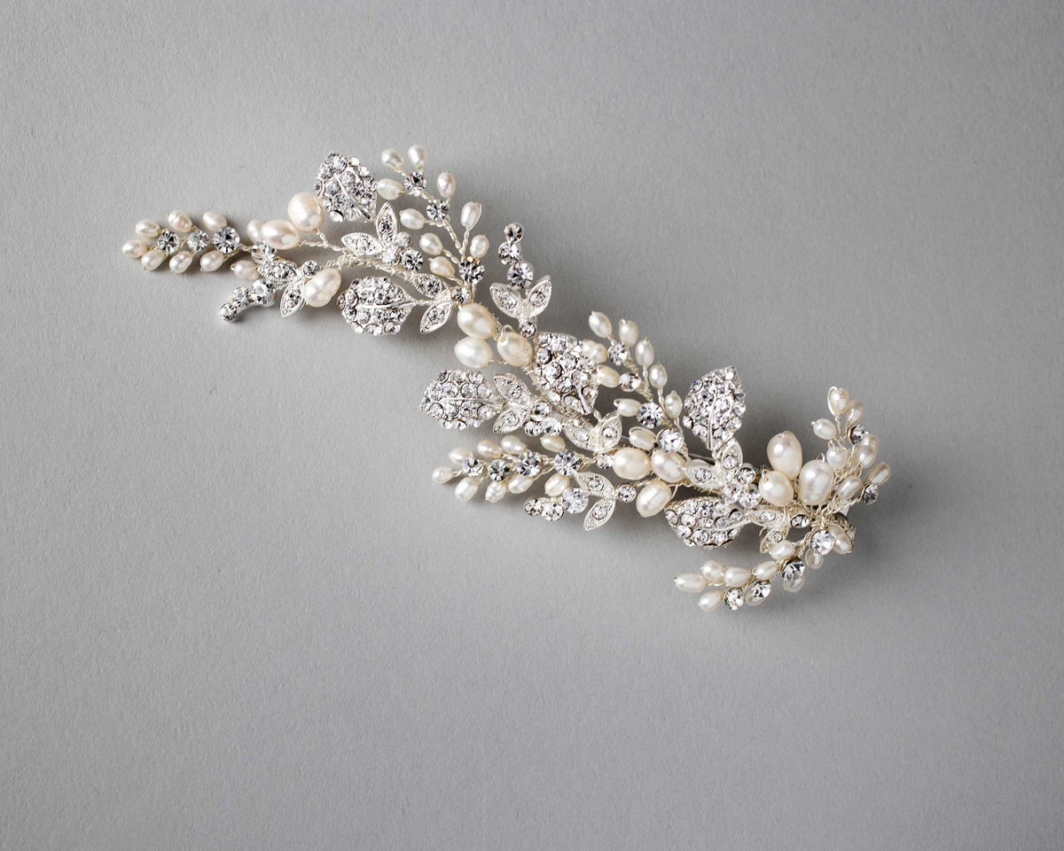 Ivory Cultured Pearls and Crystals Bridal Hair Clip - Hair Clips - Cassandra Lynne