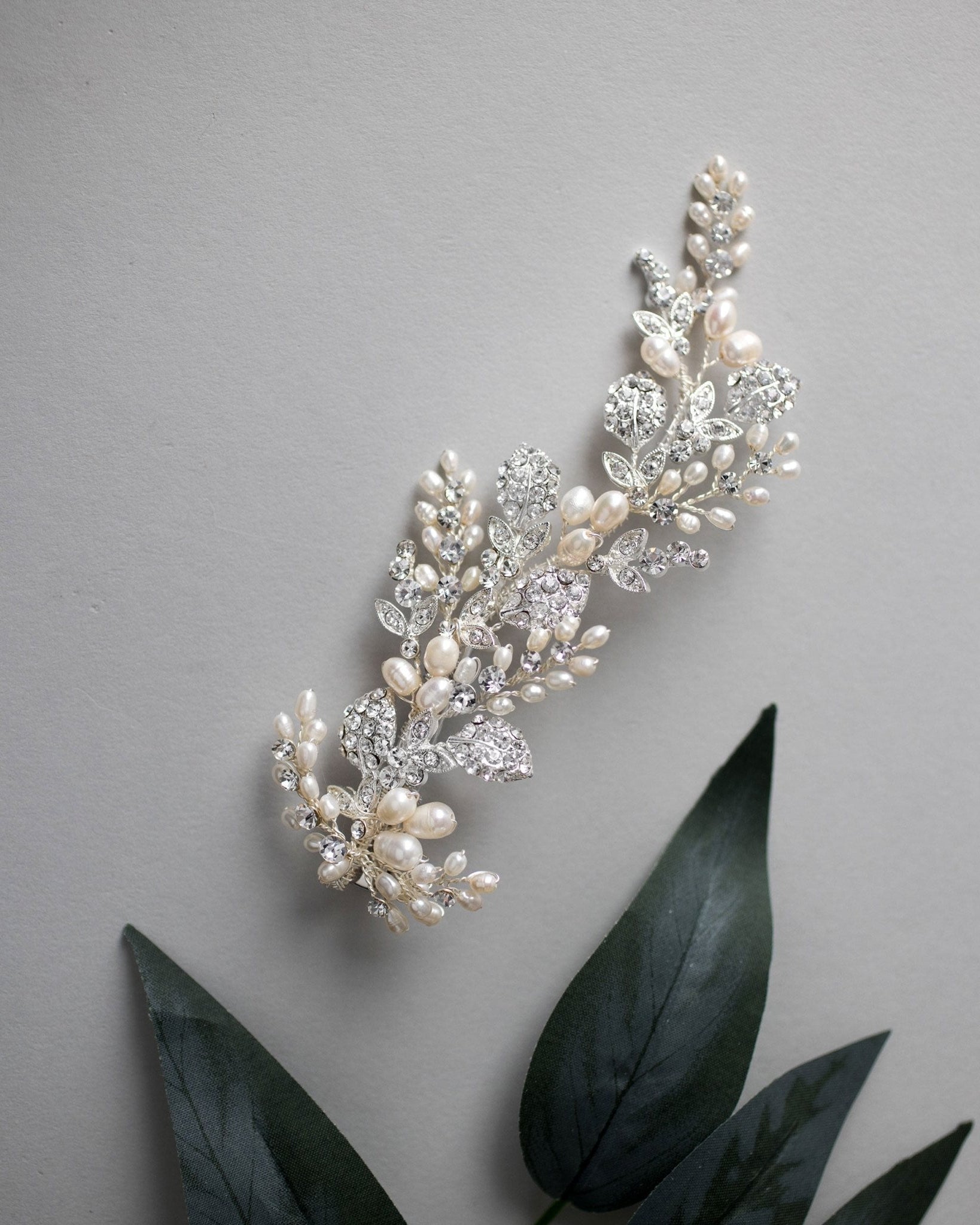 Ivory Cultured Pearls and Crystals Bridal Hair Clip - Hair Clips - Cassandra Lynne