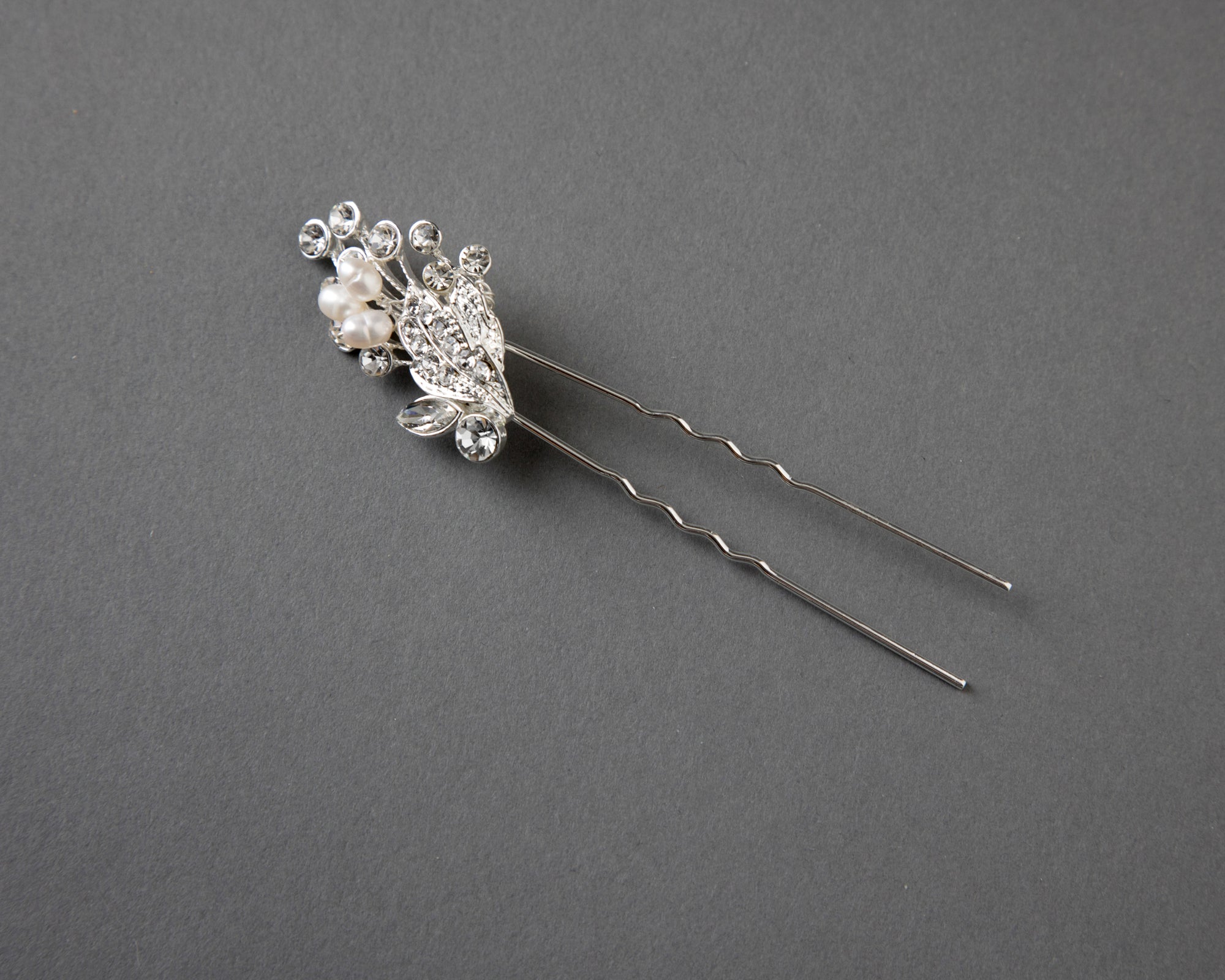 crystal leaves and ivory cultured pearls bride hair pin