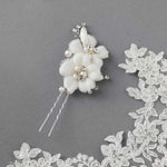 Ivory Double Flower Bridal Hair Pin - Hair Pins - Cassandra Lynne