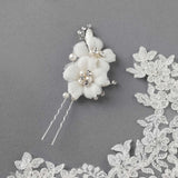 Ivory Double Flower Bridal Hair Pin - Hair Pins - Cassandra Lynne