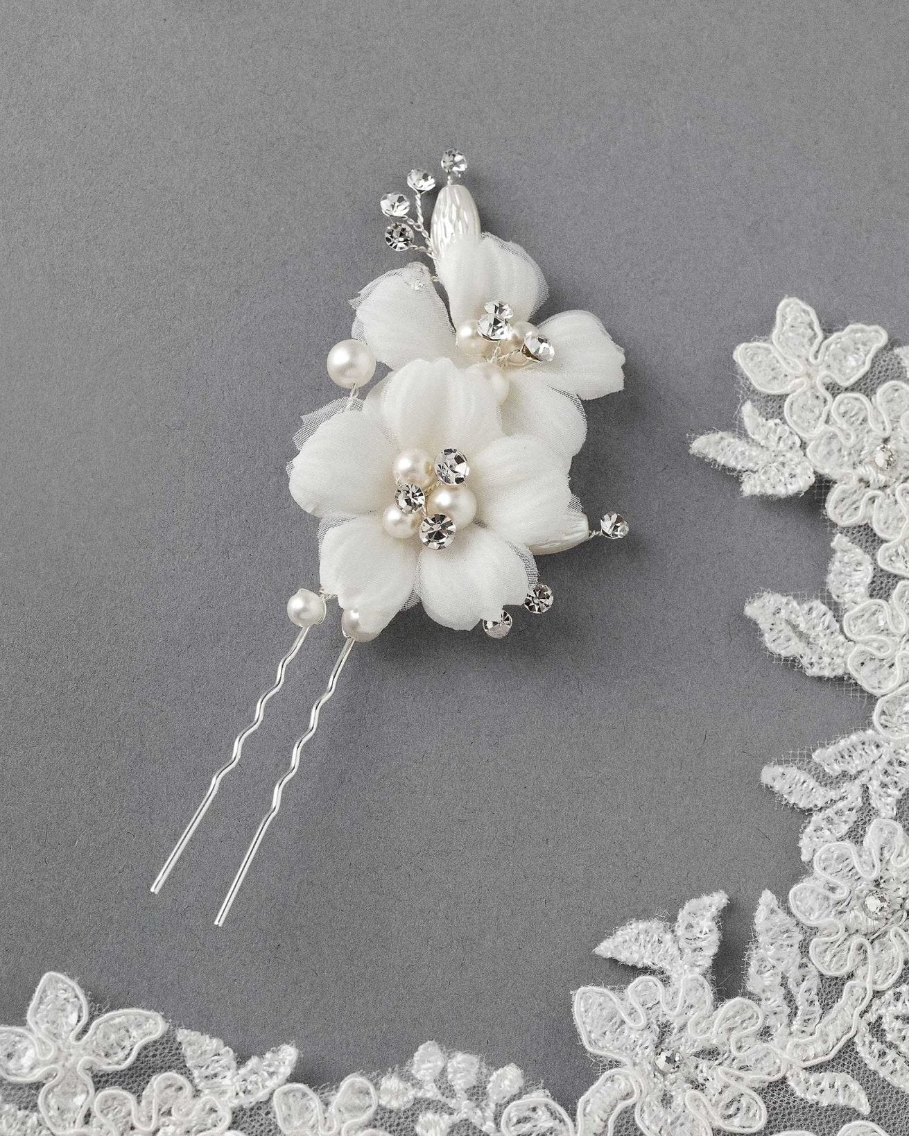 Ivory Double Flower Bridal Hair Pin - Hair Pins - Cassandra Lynne