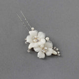Ivory Double Flower Bridal Hair Pin - Hair Pins - Cassandra Lynne