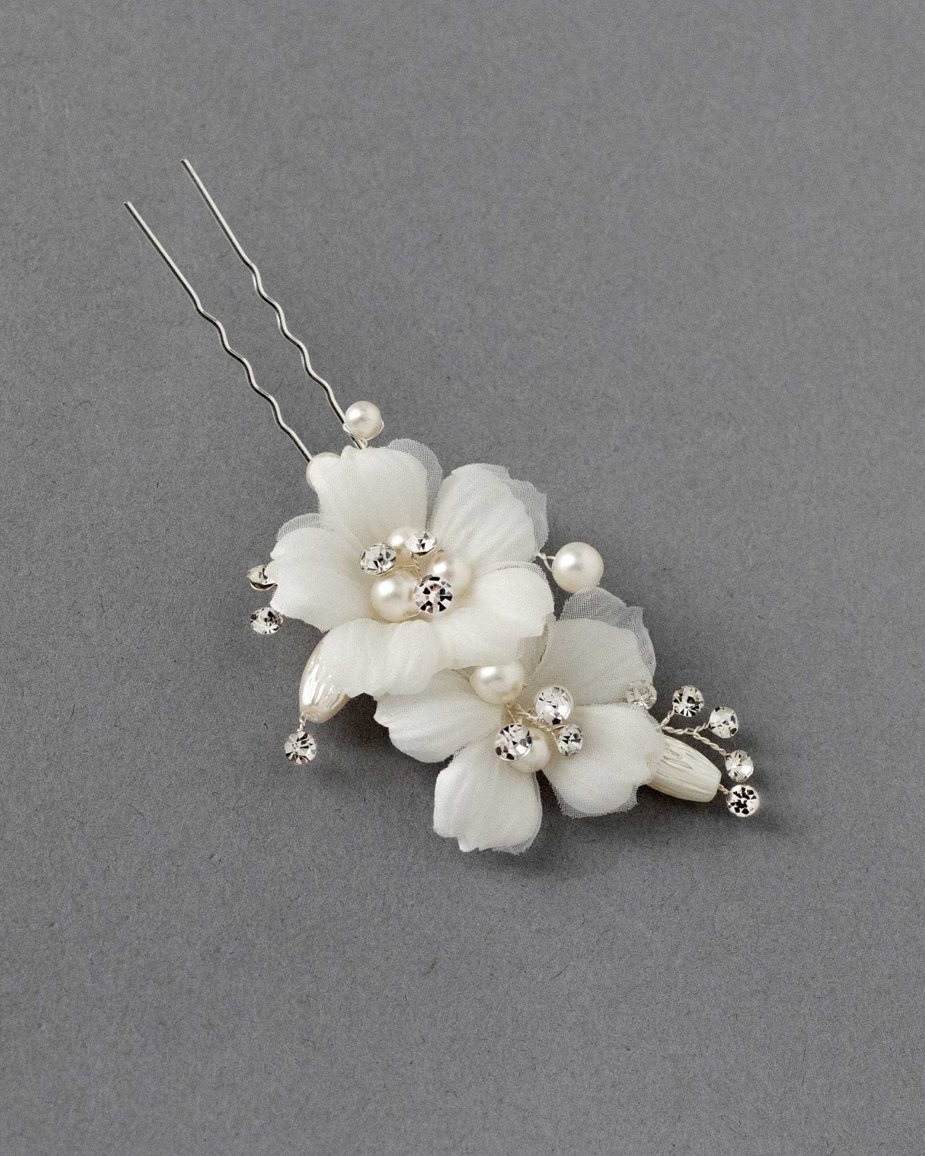 Ivory Double Flower Bridal Hair Pin - Hair Pins - Cassandra Lynne