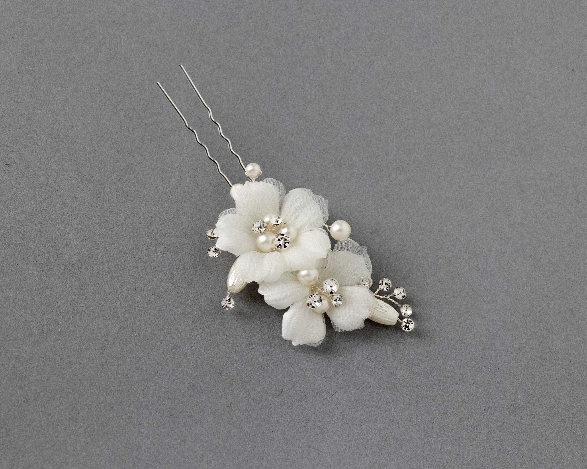 Ivory Double Flower Bridal Hair Pin - Hair Pins - Cassandra Lynne