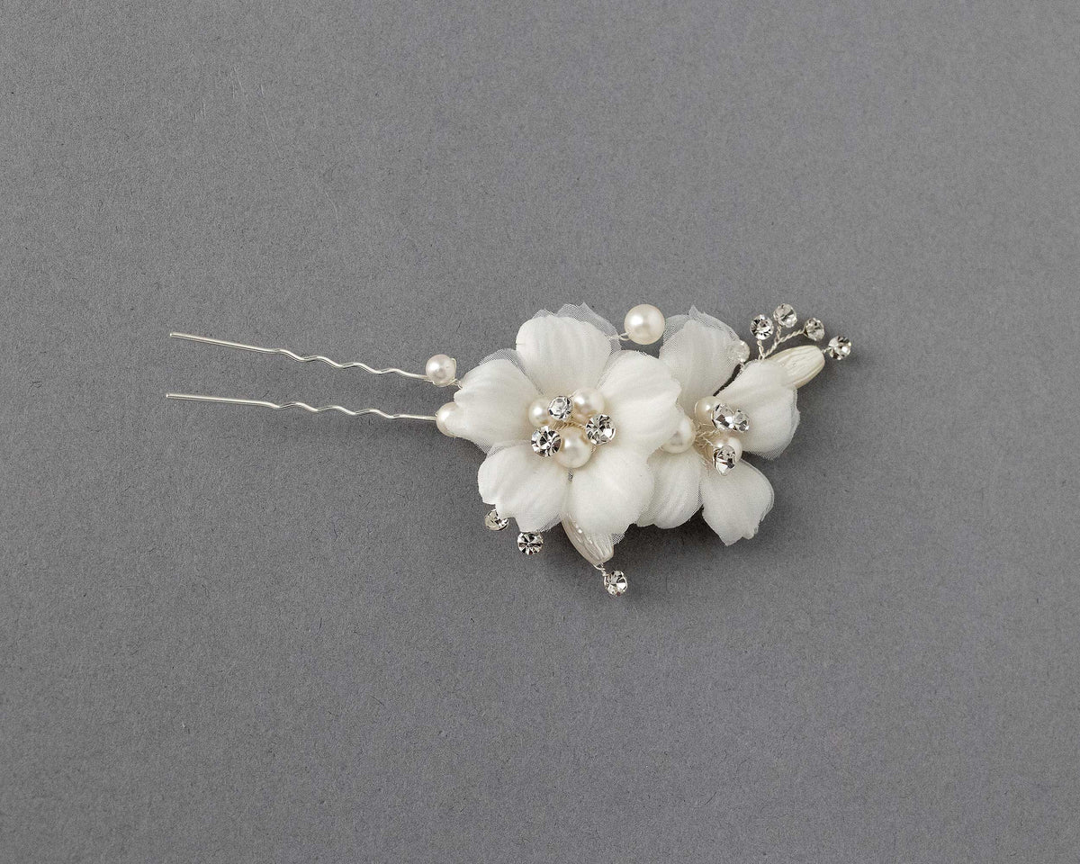 Ivory Double Flower Bridal Hair Pin - Cassandra Lynne