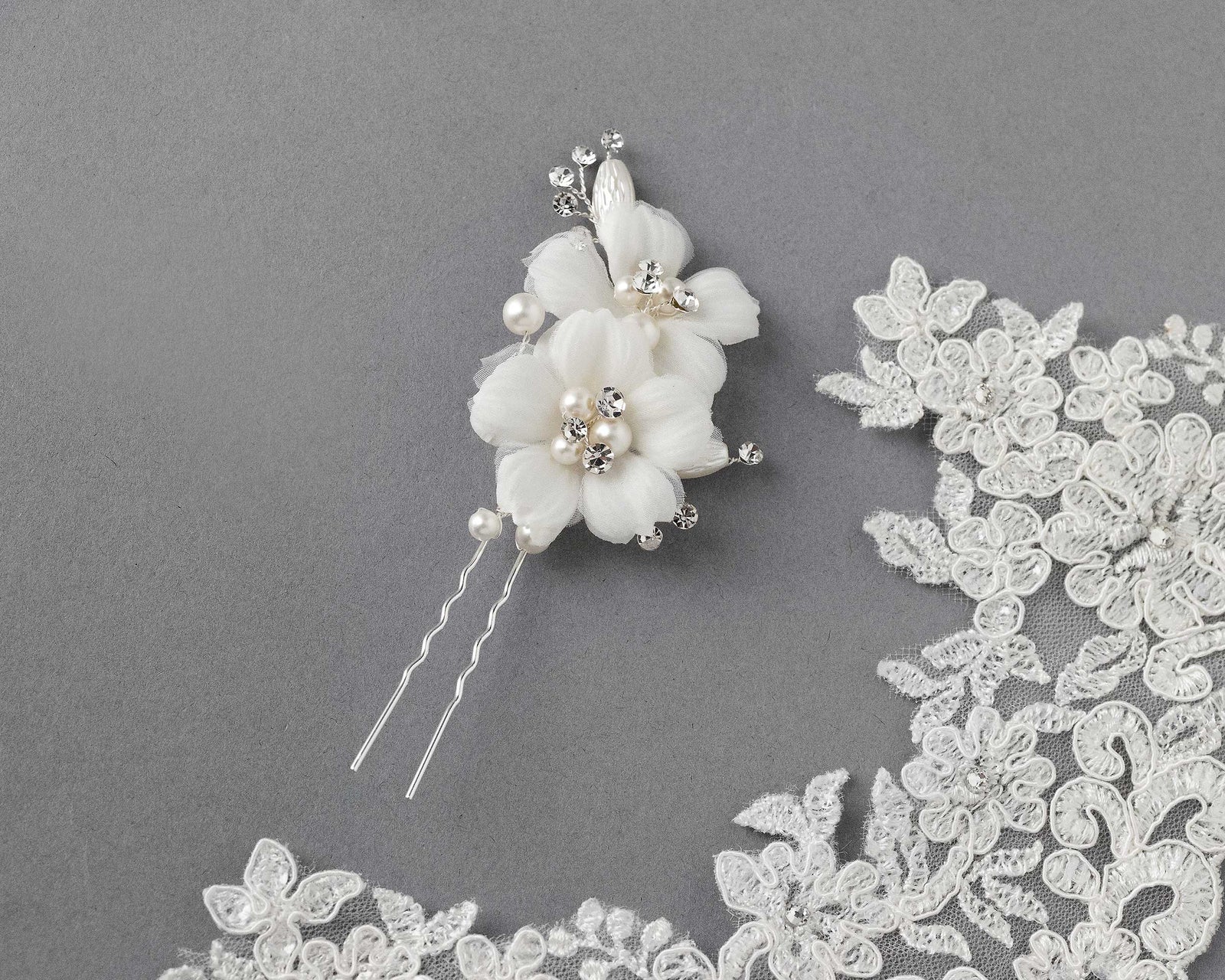 Ivory Double Flower Bridal Hair Pin - Cassandra Lynne