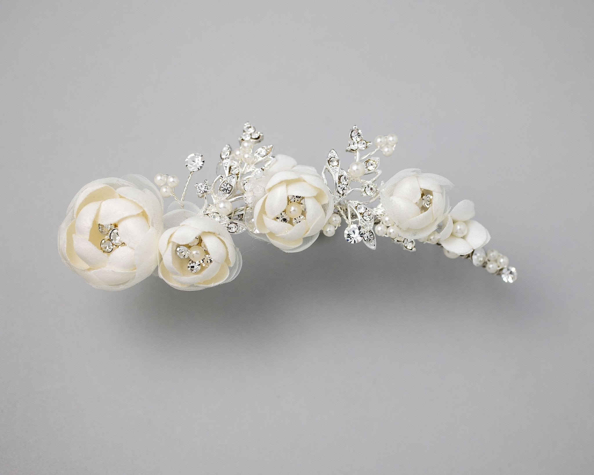 Ivory Flowers and Pearls Tiara Comb - Tiara Comb - Cassandra Lynne