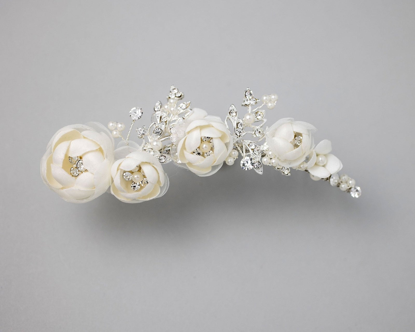 Ivory Flowers and Pearls Tiara Comb - Tiara Comb - Cassandra Lynne