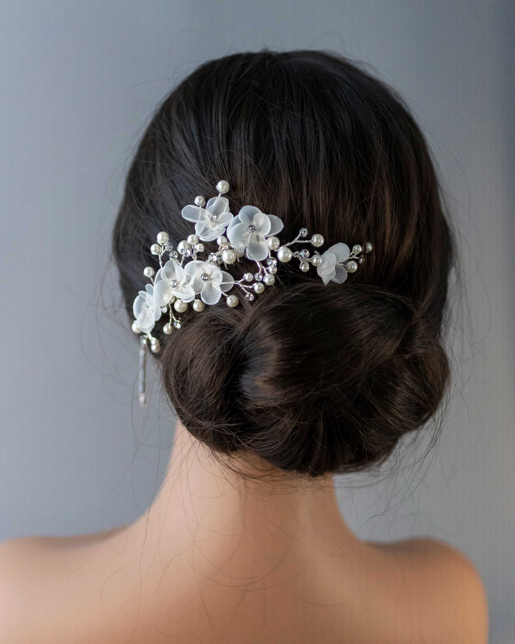 Organza Bridal Hair Flower Comb with Pearls - Cassandra Lynne