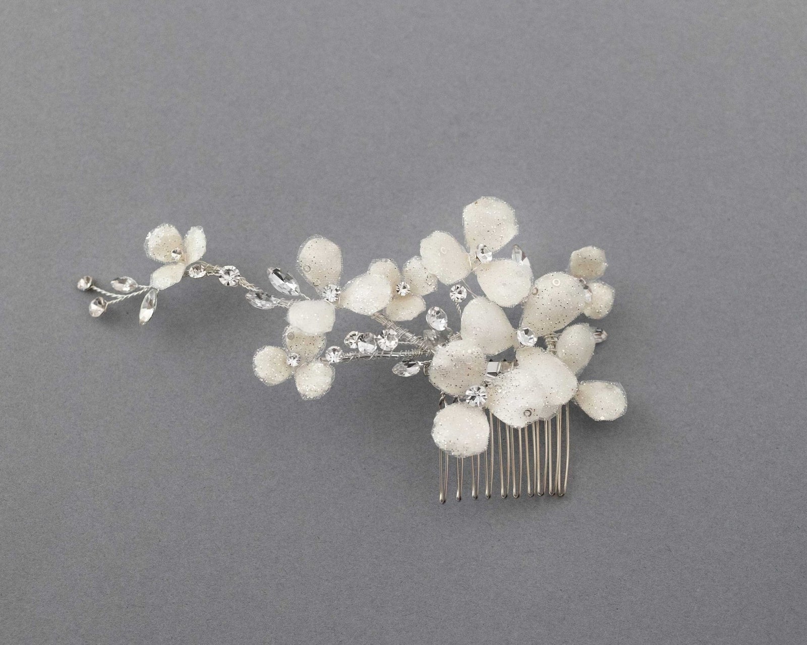 Ivory Glitter Flower Bridal Hair Comb - Hair Flower - Cassandra Lynne