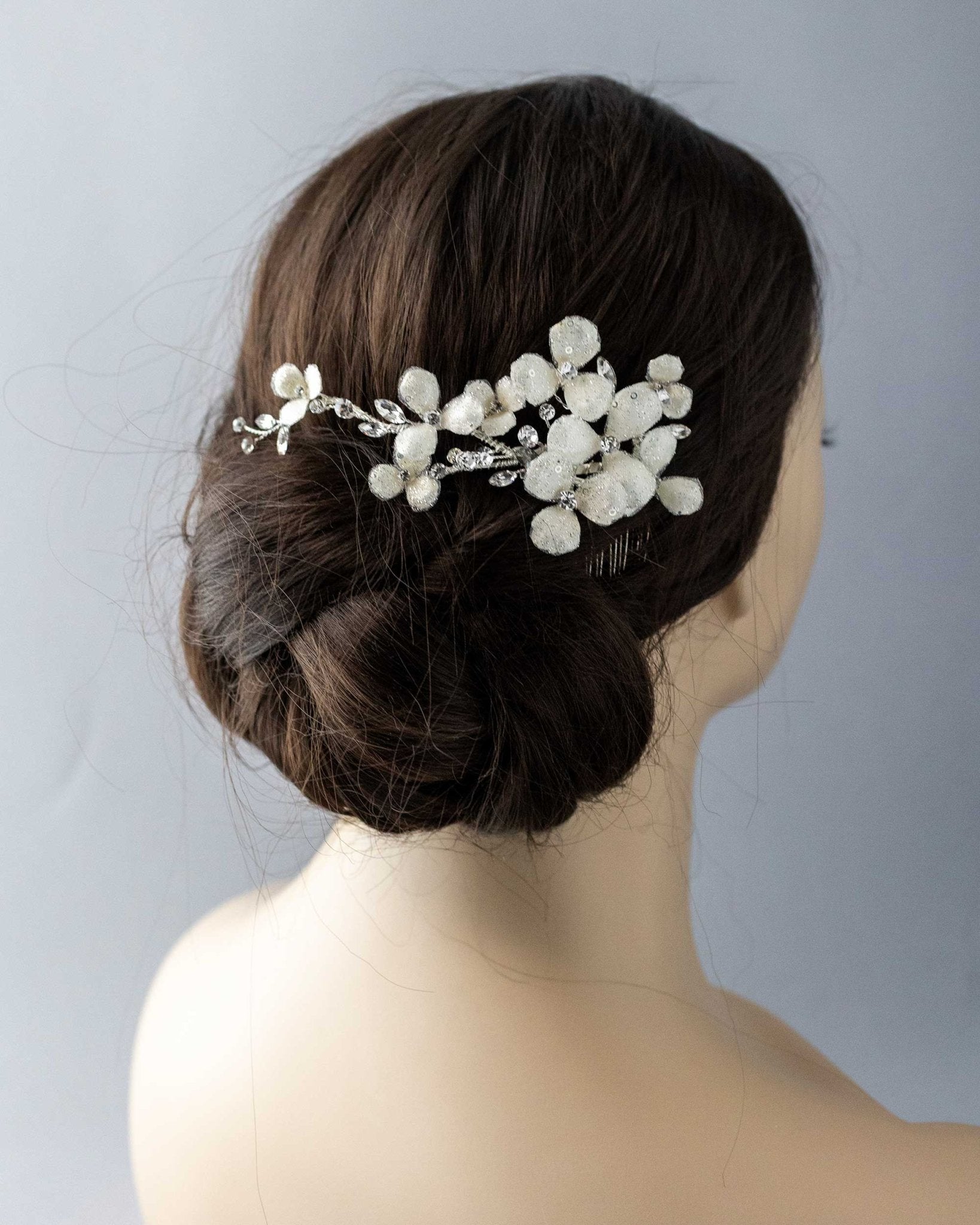 Ivory Glitter Flower Bridal Hair Comb - Hair Flower - Cassandra Lynne