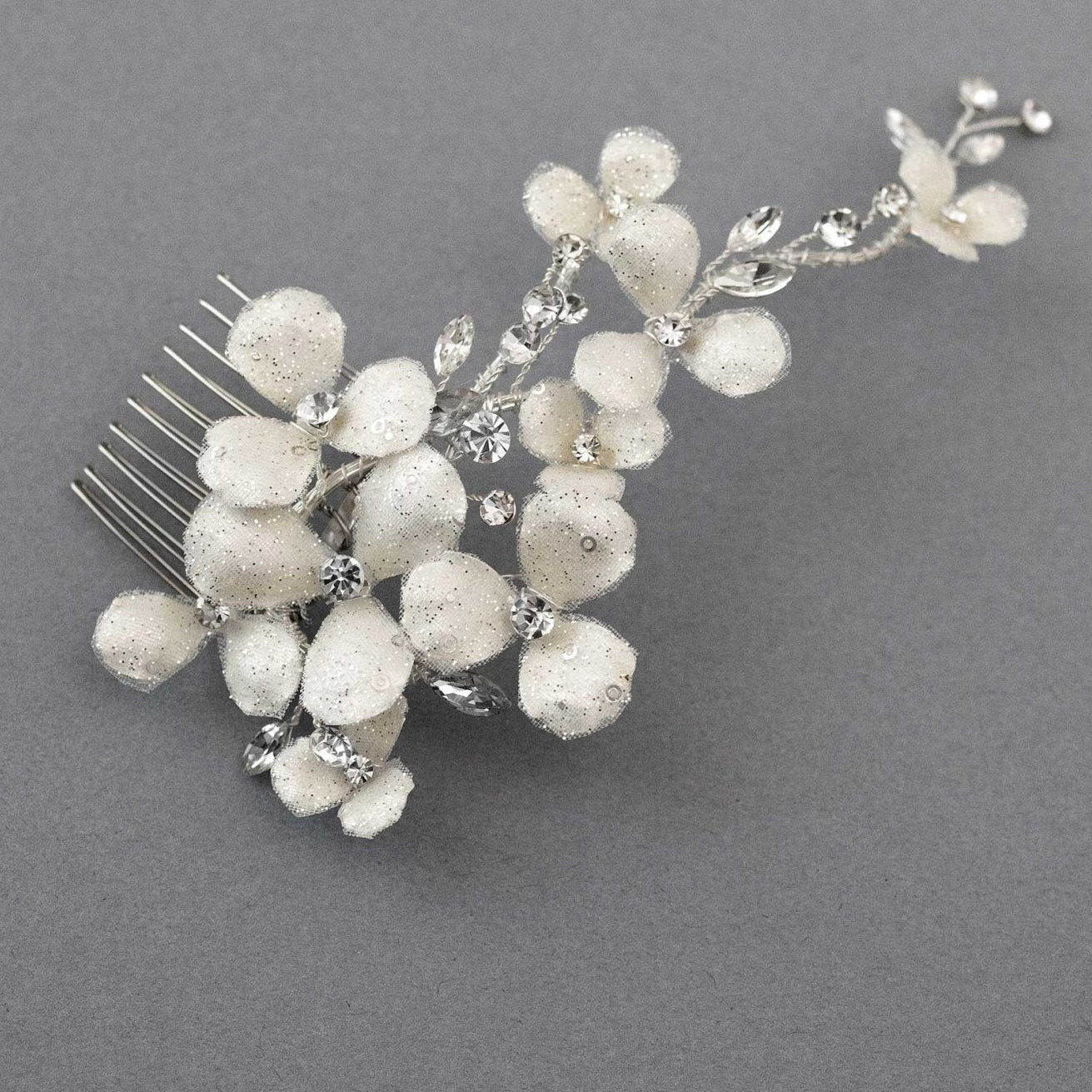 Ivory Glitter Flower Bridal Hair Comb - Hair Flower - Cassandra Lynne