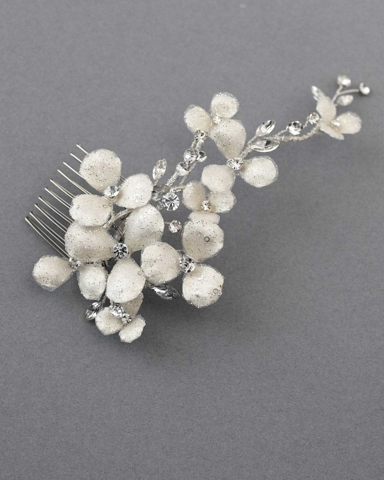 Ivory Glitter Flower Bridal Hair Comb - Hair Flower - Cassandra Lynne
