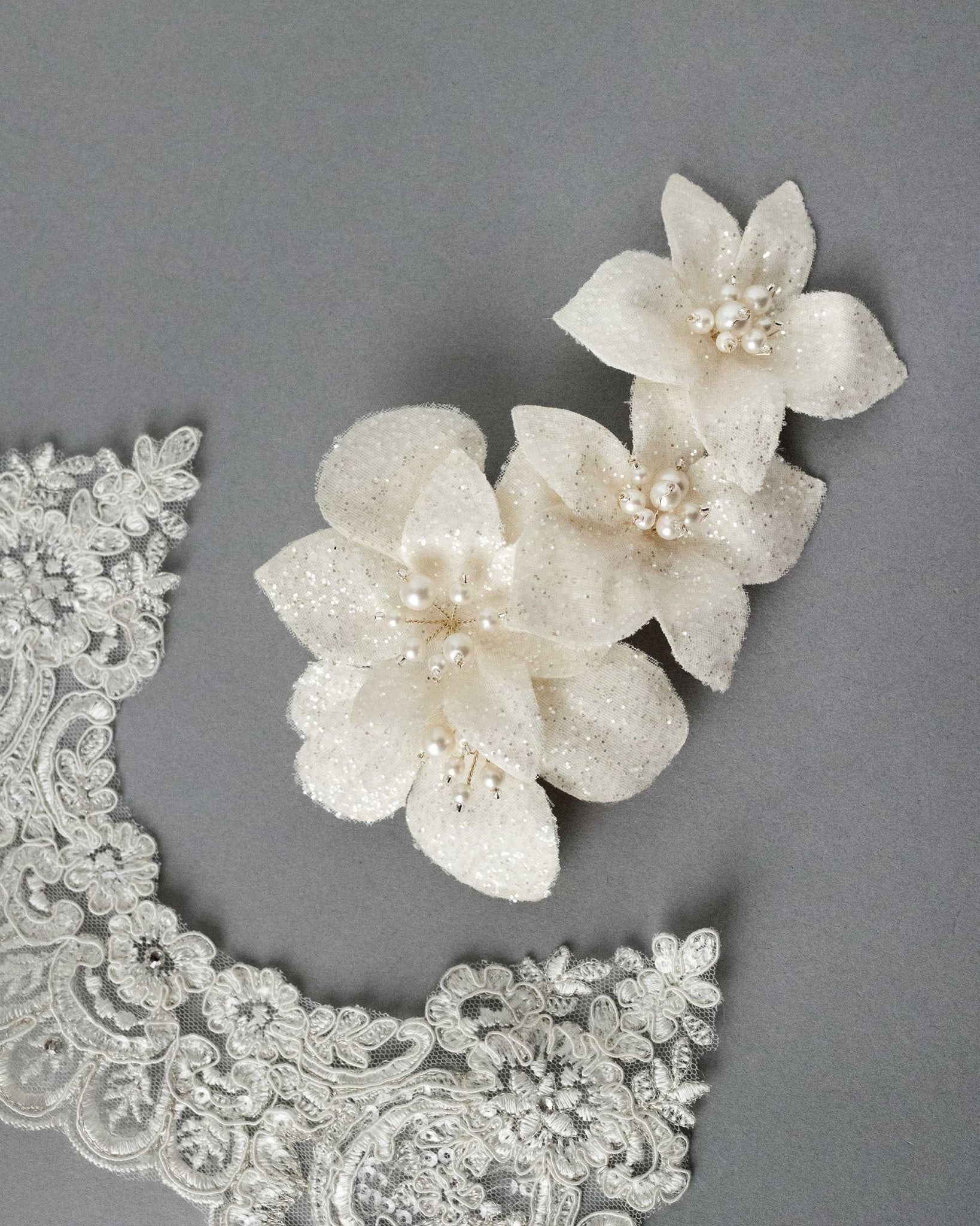 Ivory Glitter Tulle Bridal Hair Flower - Hair Flower - Cassandra Lynne