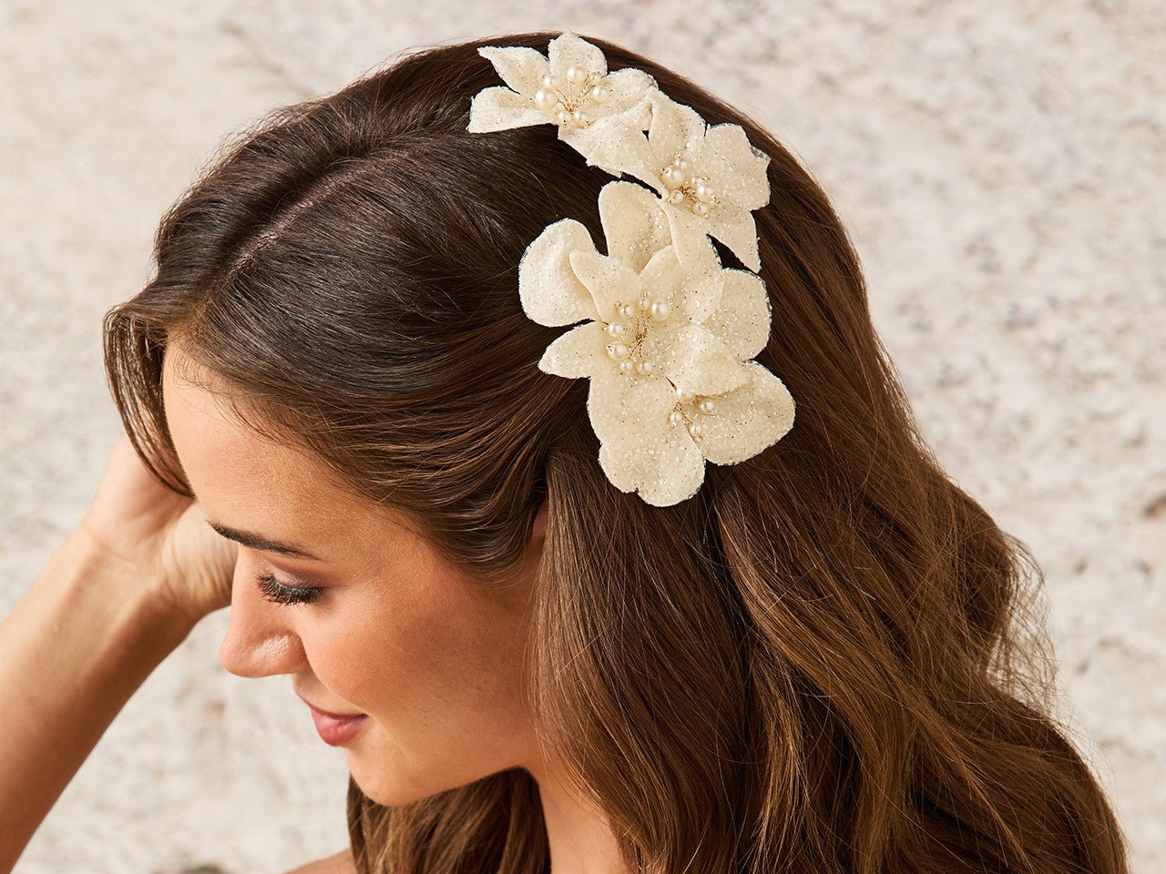 Ivory Glitter Tulle Bridal Hair Flower - Hair Flower - Cassandra Lynne