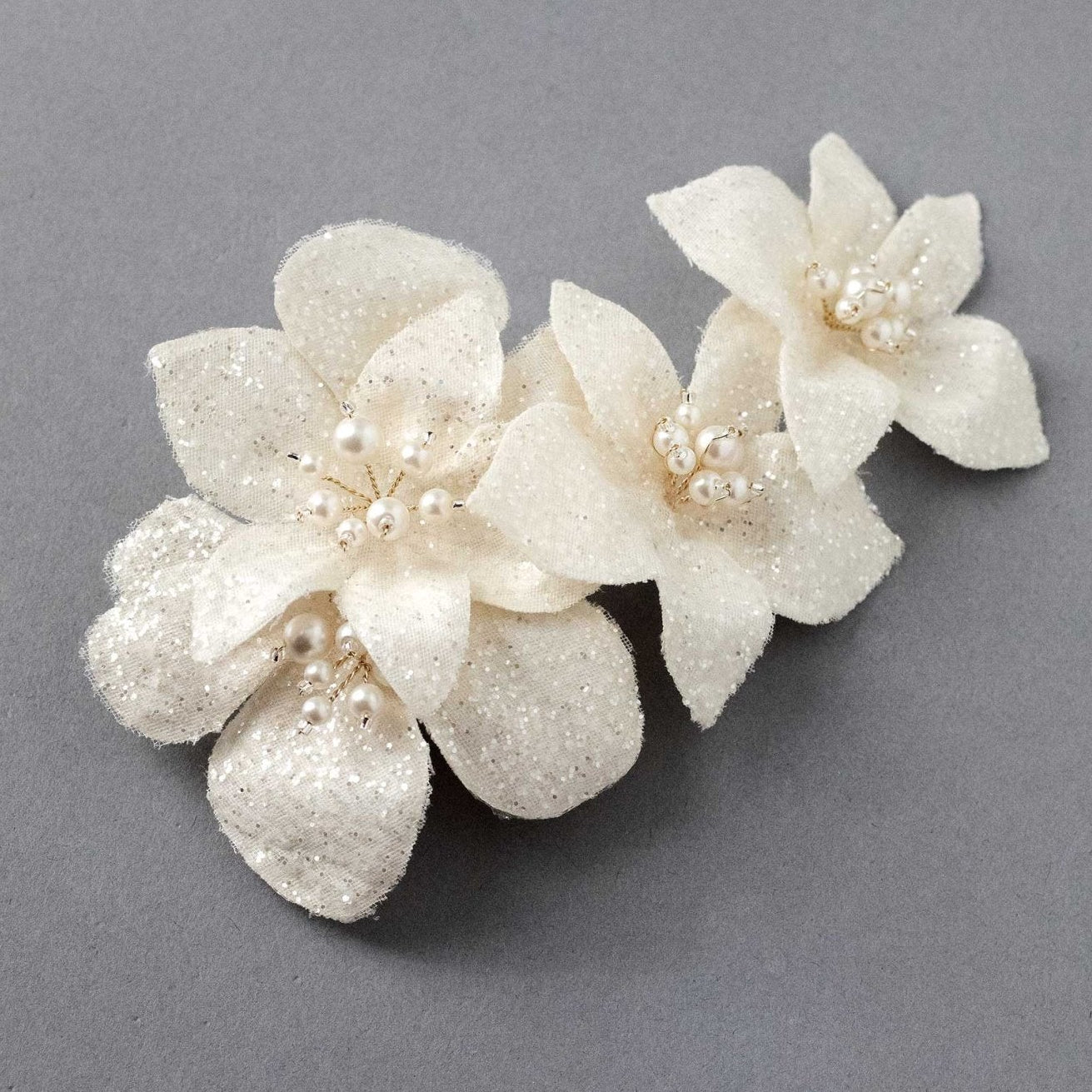 Ivory Glitter Tulle Bridal Hair Flower - Hair Flower - Cassandra Lynne