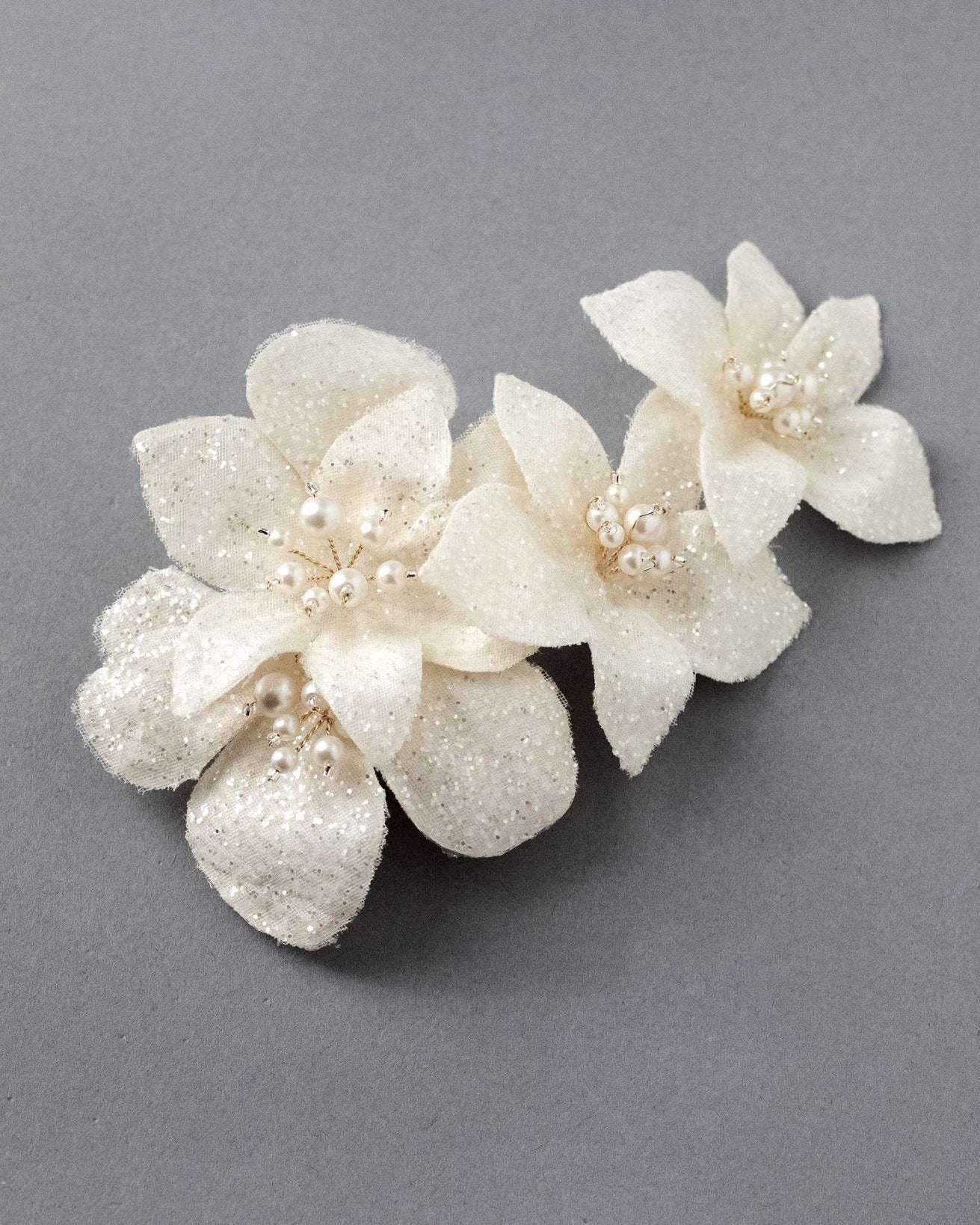Ivory Glitter Tulle Bridal Hair Flower - Hair Flower - Cassandra Lynne