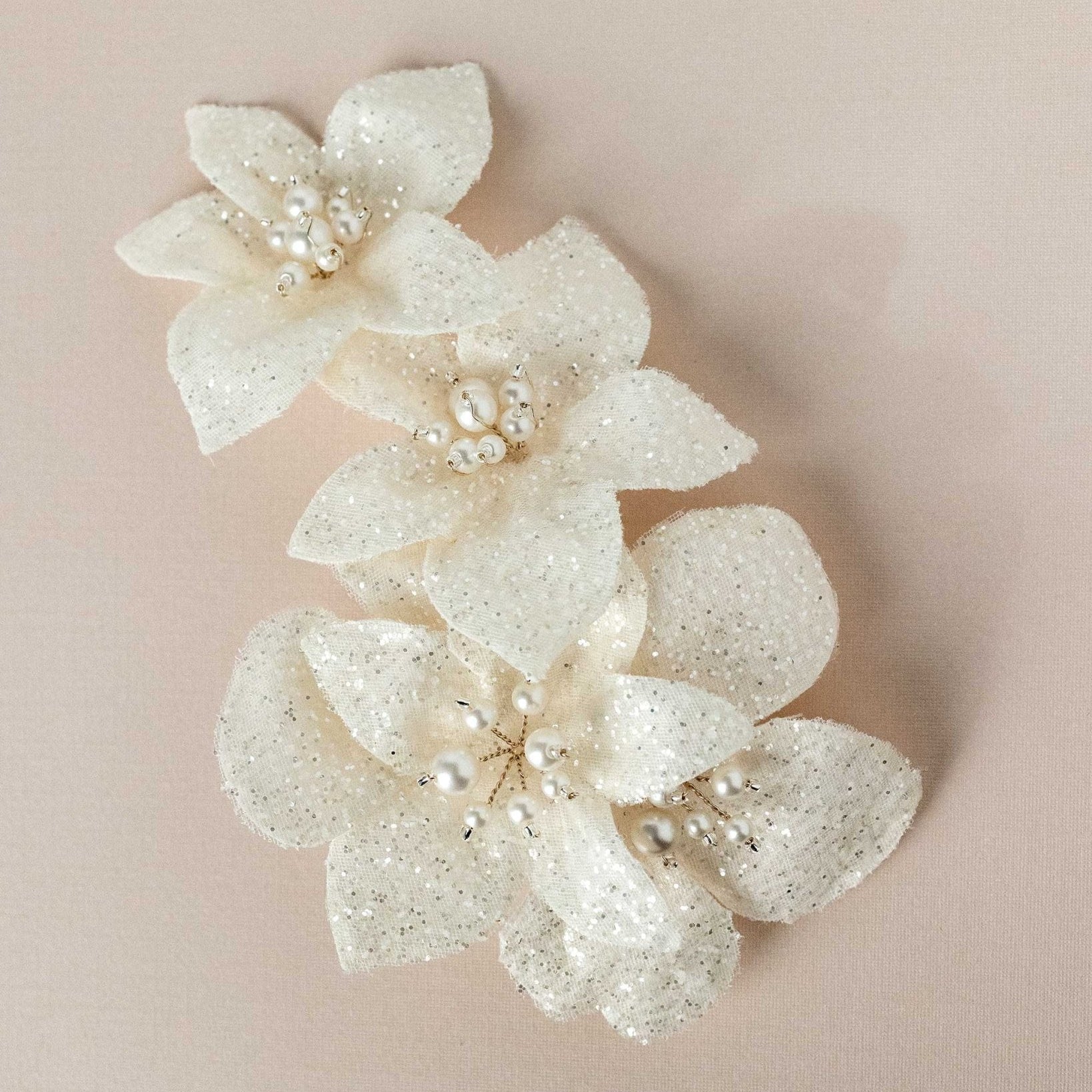 Ivory Glitter Tulle Bridal Hair Flower - Hair Flower - Cassandra Lynne