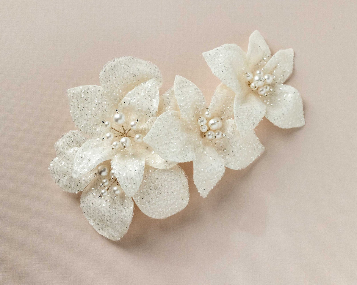 Ivory Glitter Tulle Bridal Hair Flower - Hair Flower - Cassandra Lynne