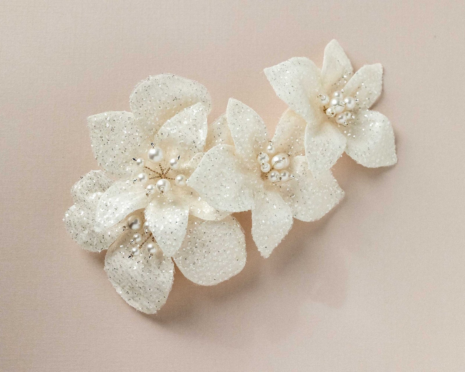 Ivory Glitter Tulle Bridal Hair Flower - Hair Flower - Cassandra Lynne