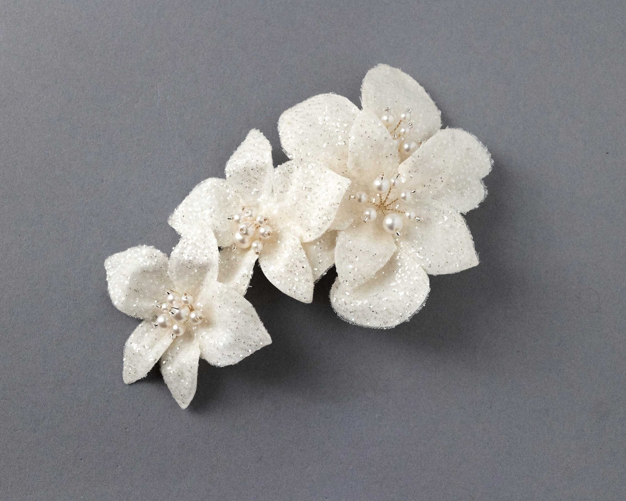 Ivory Glitter Tulle Bridal Hair Flower - Hair Flower - Cassandra Lynne