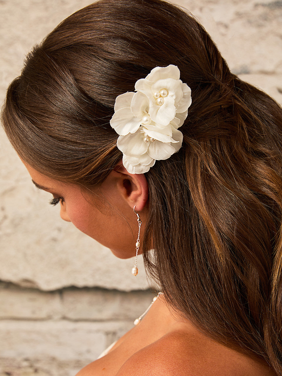 Ivory Bridal Hair Flower with Pearls - Cassandra Lynne