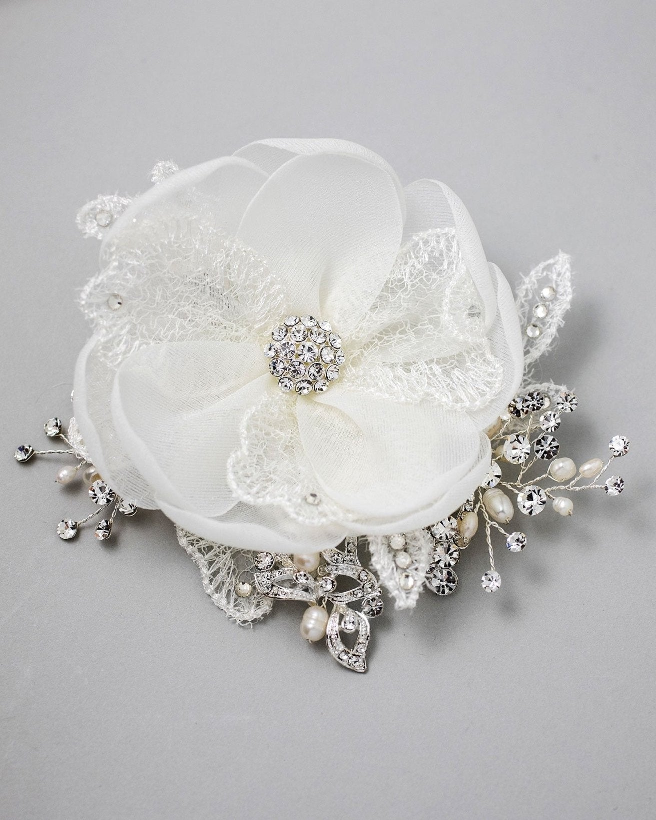 Ivory Lace and Pearls Bridal Hair Flower - Hair Flower - Cassandra Lynne